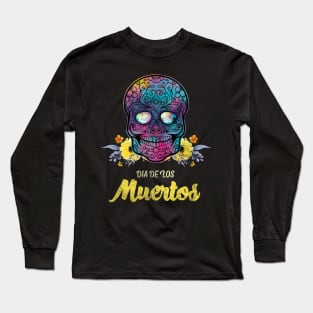 Dia De Los Muertos Floral Sugar Skull Long Sleeve T-Shirt